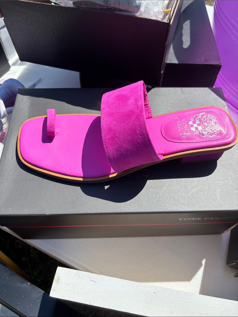 Vince Camuto Bright Fuchsia Suede Toe-Loop Slide